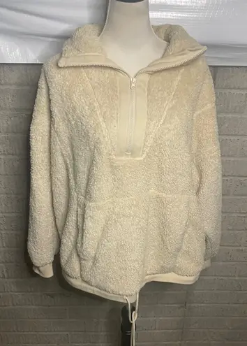 Joy Lab Womens Pullover Sherpa Sweatshirt Half Zip Drawstring Collar Beige L - Image 1