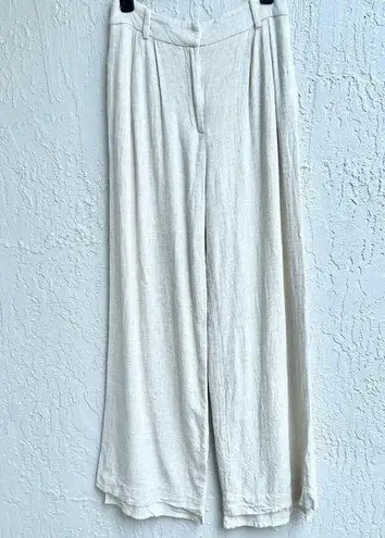 Oscar High Rise Pleated Front Linen Wide Leg Pants Cream Women's UK 12 / US 8