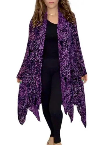 VINTAGE ROSE Velvet Beaded Goddess Kimono Burnout Pointed Flare Cut Hem OS Purple Size undefined