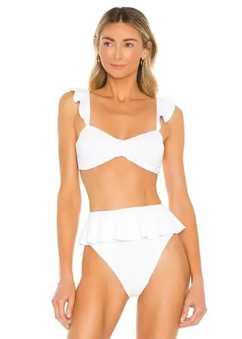 Beach Riot Poopy White Ruffle Ribbed Bikini Top S