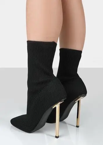 Knit Stiletto Heel Sock Ankle Boots Black Size 9