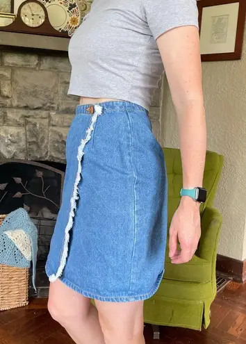 Edge Vintage Gitano Wrap Denim Skirt with Fringe