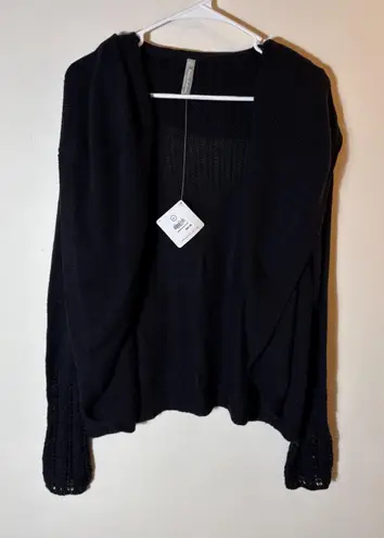 NWT Hanna Andersson Merino Wool Open Front Cardigan Sweater Black XL