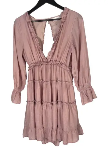 Stolen Hearts Women Pink Ruffle Mini Dress M Boho Cottagecore Romantic Festival