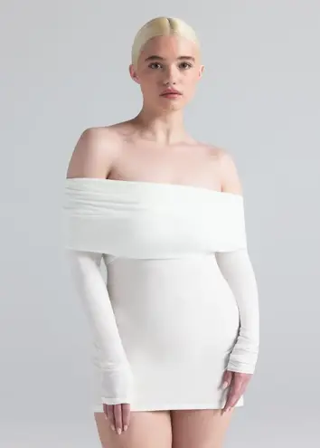 SKIMS Soft Lounge Off The Shoulder Mini Dress in Marble, Size X-Small