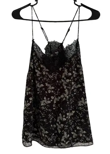 NWT Reset by Jane Satin Samantha Black Lace Floral Print Cami Tank Top Large