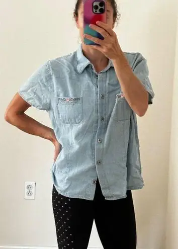 Sag Harbor Vintage Chambray Short Sleeve Button Up Shirt Sz Med