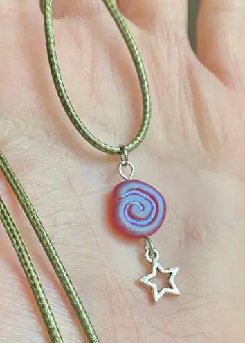 Handmade unique retro vintage chic fairy boho style necklace w/ quality Czech glass swirl bead & star 🌀🍃💛
