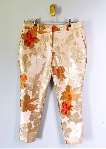 PAULE KA | Cream Metallic Floral Jacquard Ankle Trousers Sz 44