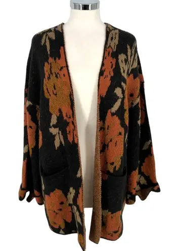 Saltwater Luxe Charli Floral Open Front Knit Cardigan Sweater Black Size Small