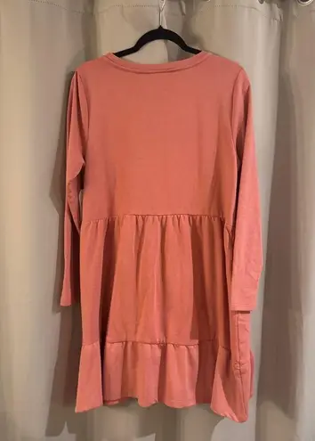 Time and Tru Pink Long Sleeve Crew Neck Casual Sweater Dress Size L