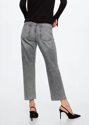 Mango - MNG High-waist cropped straight jeans, frayed raw hem, gray color, cotton