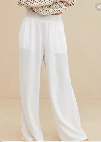 Aerie White Linen Embroidered Pants