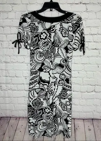 Three Dots Women’s White & Black Floral Knit Dress Size XS