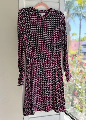 Equipment Magnolia Star Houndstooth Print Dropwaist Dress in Pink & Black size 0