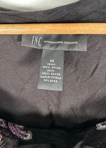 INC Vintage Medium Top Blouse Womens Y2K 90s Black Purple Stretch Sexy Femme