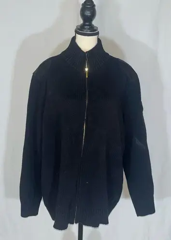 Lauren Ralph Lauren Epaulet Gold Arm Patch Zip Sweater Black Size undefined