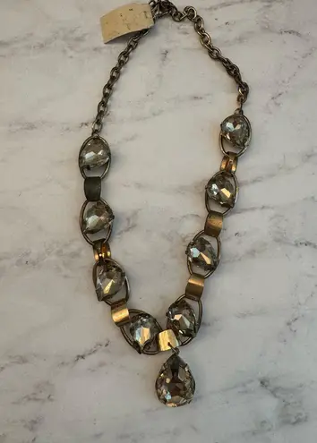 NEW KIRKS FOLLY Brass Gold Tone Champagne Crystal Statement Necklace Vintage