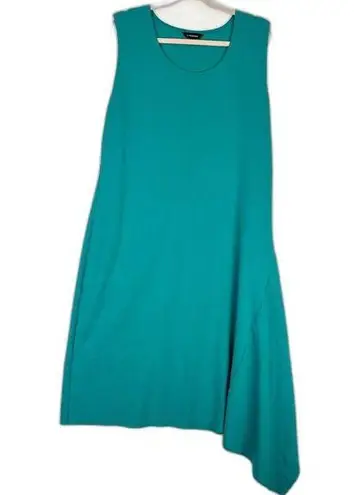 J. Peterman Asymmetrical Hem Midi Dress Size Medium Teal Lagenlook Sleeveless Green