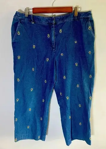 Briggs New York Briggs VINTAGE Embroidered blue Sunflowers cropped/capri jean pants 16 90s 0075