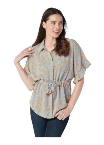Bishop and Young Floral Tie Waist Button Front Top - XL