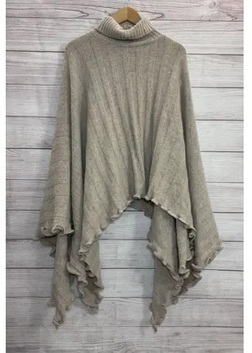 NICKY Thomson Beige Ruffled Turtle neck Cardigan / Poncho LAMBSWOOL