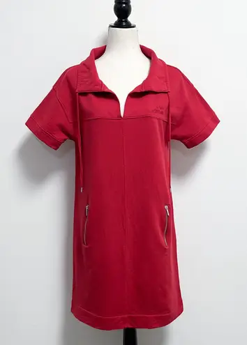 Love moschino Red Short Sleeve Collar V Neck Pullover Sweatshirt Dress 6 *STAINS