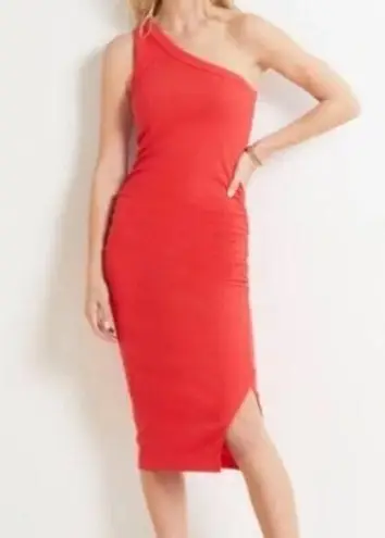 Michael Stars Evereve One Shoulder Stretch Dress Red Ribbed Ruching Size XL