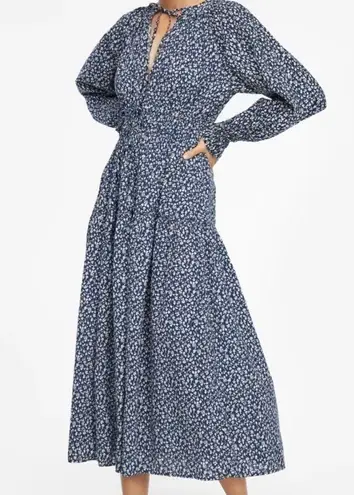 Lacausa Dama Dress Blue Magic Mushroom Print Midi Long Sleeve Resort Coastal S