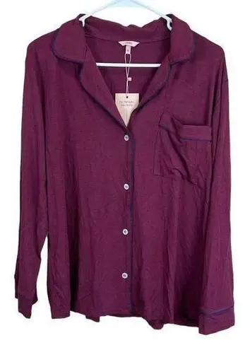 Eberjay NWT! Eberjey Women's Sz S Gisele Printed Notch Long Pajama Top Burgundy/Navy