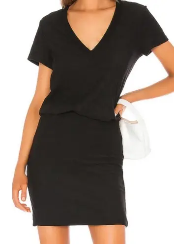 James Perse V-Neck Short Sleeve Blouson T-Shirt Mini Dress, Black, Size 3 Large