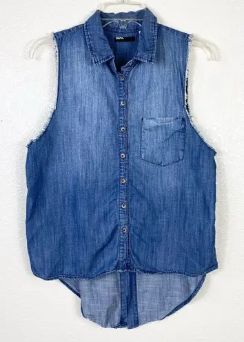 BDG  Chambray Denim Distressed Hem Sleeveless Button Up Shirt
