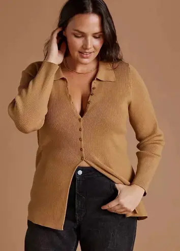 Maeve Anthropologie Ribbed Collared Cardigan Camel