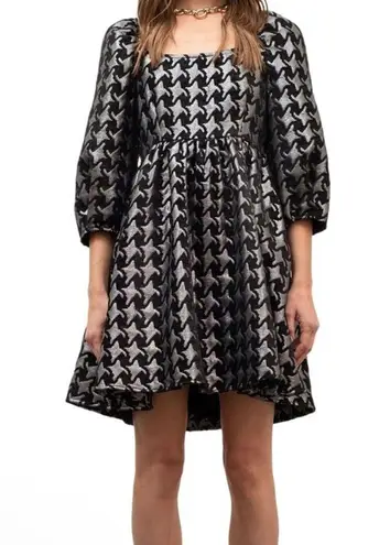 Moon River  Square Neck Puffed Sleeve Houndstooth Jaquard Mini Dress Size Small