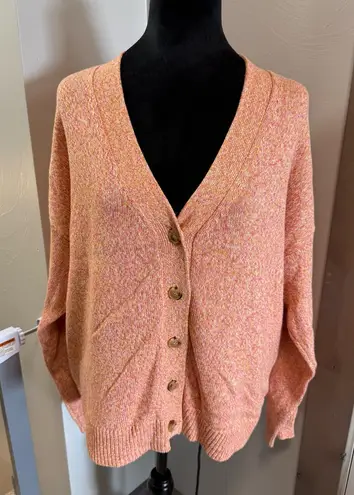Candace Cameron Bure Orange Space Dye Oversized Button Front Cardigan Sweater L Size L