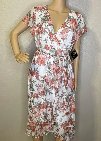 Kate And Lily NWT Knee Length Floral Short Sleeve Wrap Dress Rose White  Olive 12 Multiple - $30 New With Tags - From Michelle