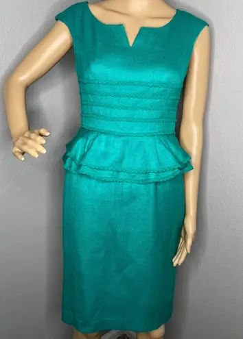 Kay Unger Peplum Silk Aqua Green Dress Size 4