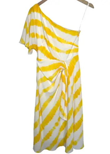 Ralph Lauren Lauren  yellow & white one shoulder faux wrap sundress size 4 p