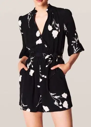 Ba&sh Penny Floral Belted Romper Black and White Size 6