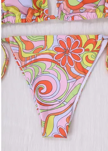 Micro Floral Print Halter Triangle Bikini Cheeky Bathing Suit Two Piece Large Multi