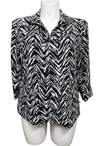 Zenergy By Chico’s Zebra Print Zip Front Jacket Size Large Black