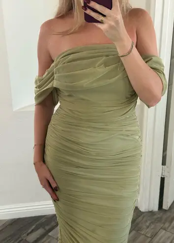 Missguided off the shoulder green midi dress