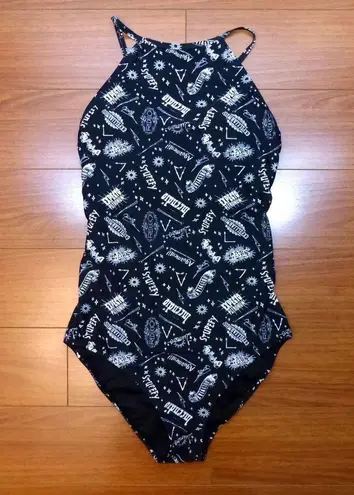 Harry Potter Spells Swimsuit Womens S Black White Spell Words Graphic Back Strap