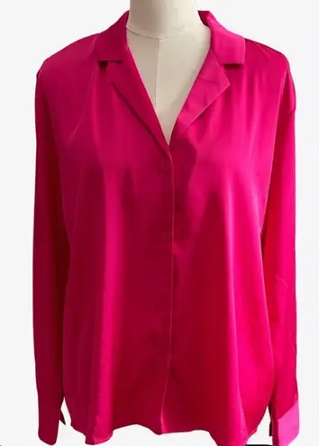 RACHEL Rachel Roy Fuchsia Button Down Shirt Satin Look shirt Size Large Pink