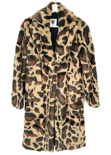 LITA By Ciara Plush Faux Fur Armour Animal Print Coat Wildcat XXS NWOT Tan