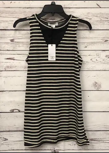 Love Riche Sleeveless Black Ivory Striped W/ Mesh Tank Top Women's Size S Small