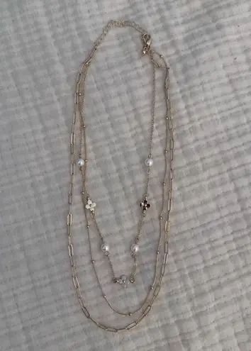 Source Unknown Gold-Tone Multi-Layer Stacked Chain Necklace With Faux Pearls & Heart Charms