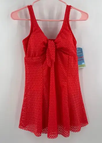 Swim Solutions Swim Dress Size 12 Bow Front Tummy Control Swimsuit Orange NWT
