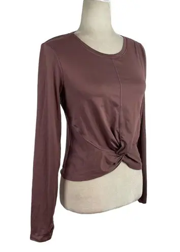Zobha Laura Twist Front Long Sleeve Athletic Yoga Crop Top Mauve Size Small