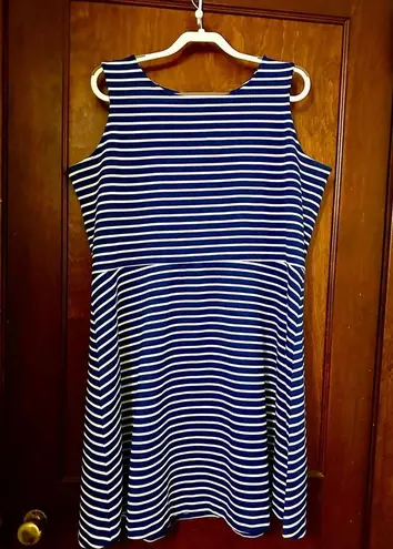 Talbots  Edie Knit Fit & Flare Blue White Striped Dress Size 2X